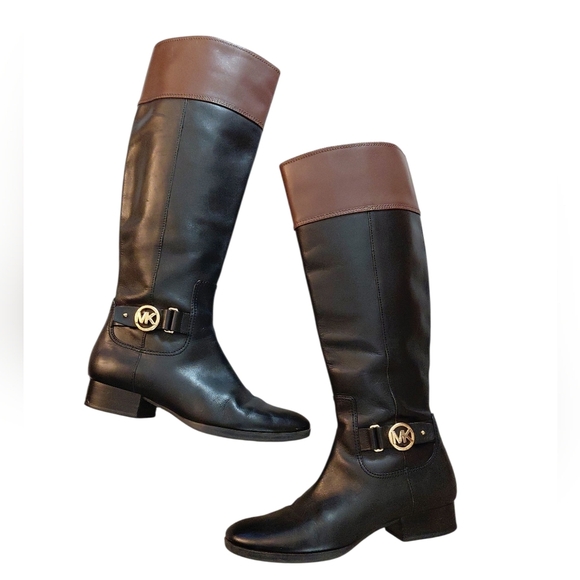 Michael Kors Black and Brown Heeled Boots - Picture 1 of 16